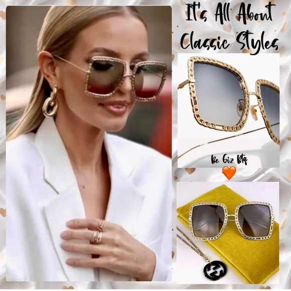 Gucci Accessories - NWT Gucci Authentic Gold & Gray Gradient Rectangle Metal Women Sunglasses